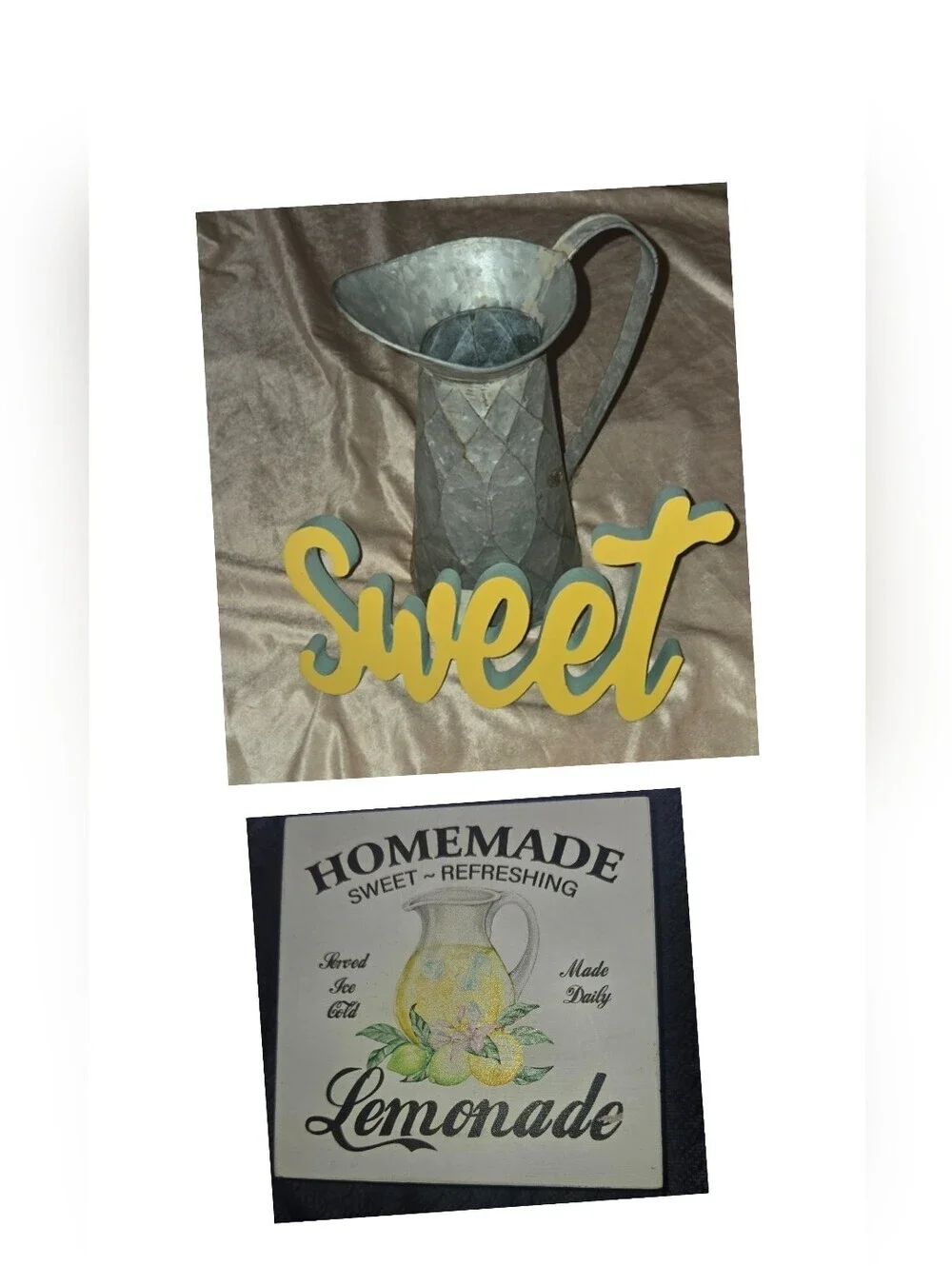 Yellow 'Sweet' Script Wall Decor & Metal Decor Pitcher Bundle Lot